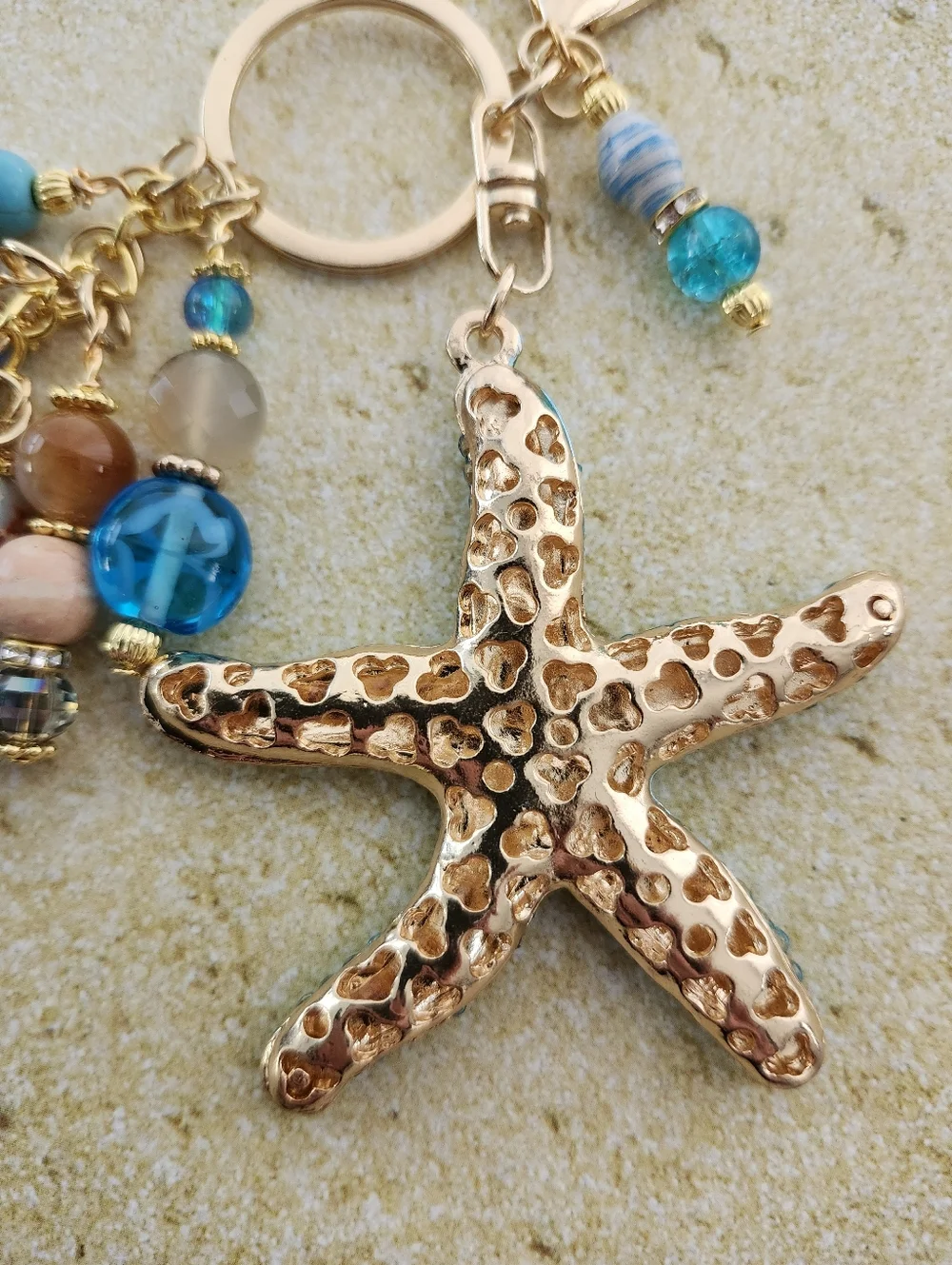 Starfish Purse Charm or Keychain  Rhodonite Opal Shell Handcrafted